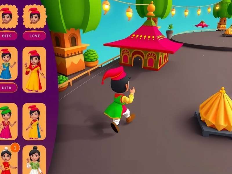 Ginger Glory Runners character customization screen showing various Indian traditional outfits